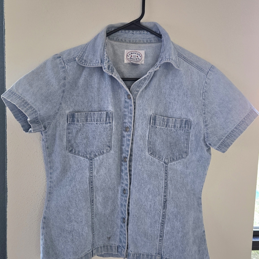 100% Cotton Light Blue Denim Short Sleeve Shirt
